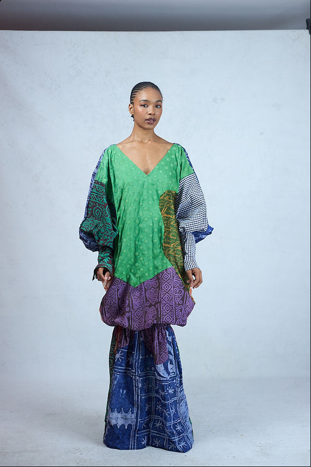 Odio Mimonet Adna Batik Medley Long Kaftan — hand-dyed luxury African batik fashion by OM