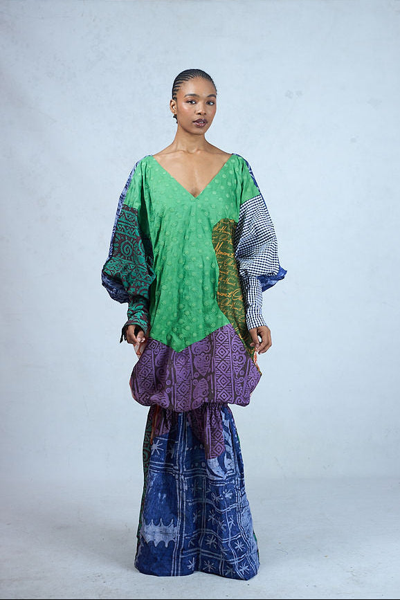 Odio Mimonet Adna Batik Medley Long Kaftan — hand-dyed luxury African batik fashion by OM