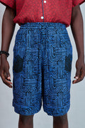 Ajeh Om Motif Shorts by OM - a blue cotton batik short