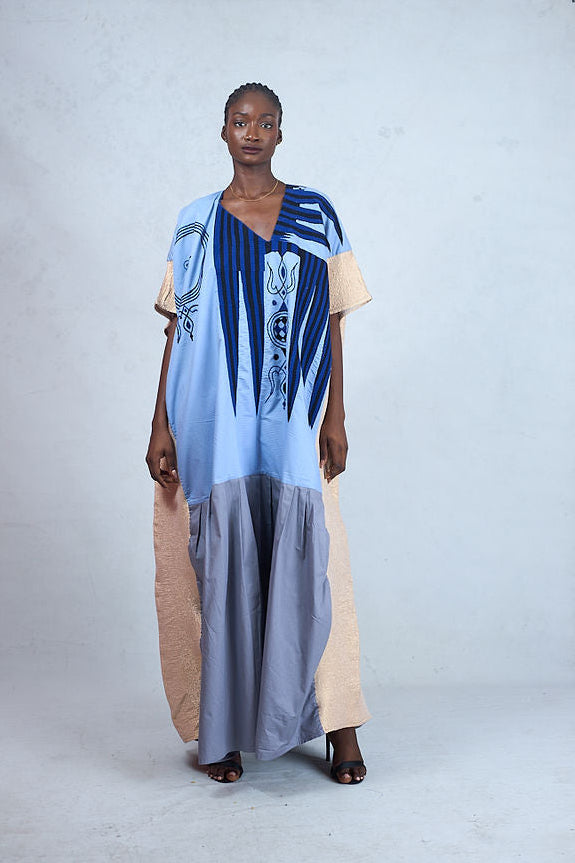Odio Mimonet Kemebi Kaftan with Skirting and Gold Lamé Sides — luxury African fashion by OM