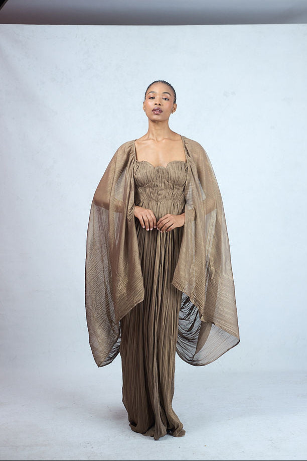 Odio Mimonet Layan Draped Accordion Tulle Dress — sculptural luxury African fashion by OM