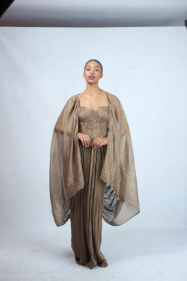 Odio Mimonet Layan Draped Accordion Tulle Dress — sculptural luxury African fashion by OM