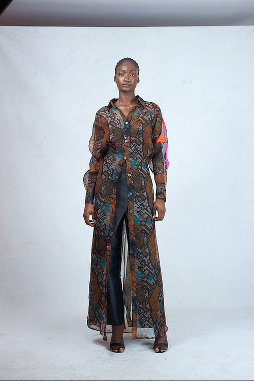 Odio Mimonet Becca Silk Organza Print Chiffon Shirt Dress — luxury African fashion by OM