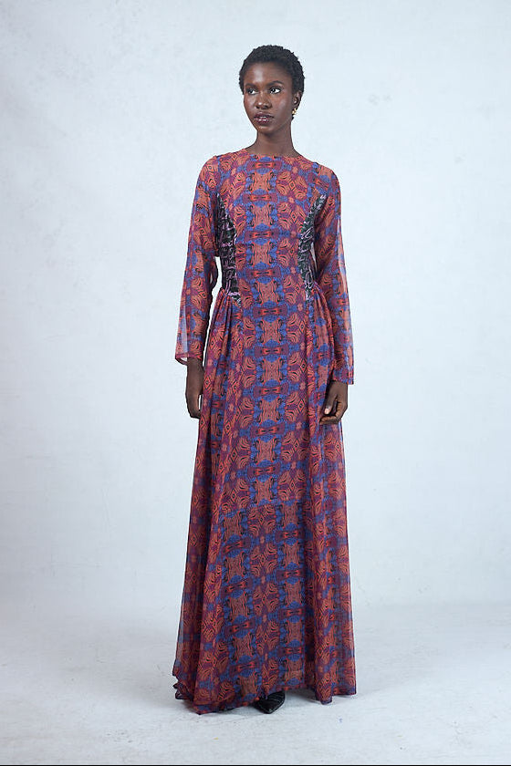 Odio Mimonet Nancy Silk Chiffon and Silk Print Dress — luxury African fashion by OM
