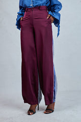 Odio Mimonet Billi Check Satin Pants in Silk Velvet and Checkered Cotton — luxury African fashion by OM