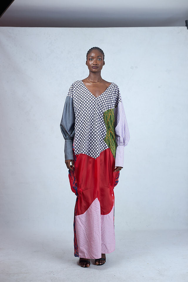 Odio Mimonet Portia Silk Medley Long Kaftan in Embroidered Cotton and Organza — luxury African fashion by OM