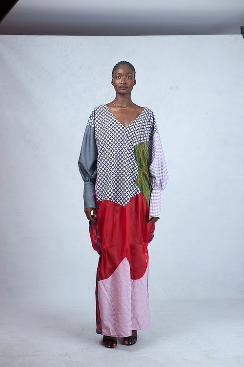Odio Mimonet Portia Silk Medley Long Kaftan in Embroidered Cotton and Organza — luxury African fashion by OM