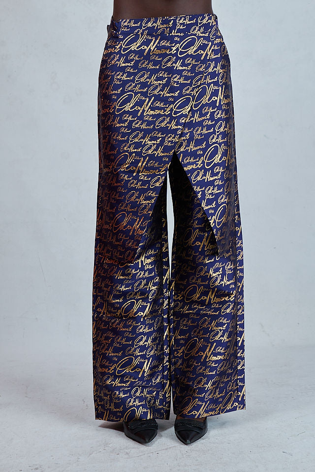 Odio Mimonet Coco Wrapped Jacquard OM Print Pants — luxury African fashion by OM 