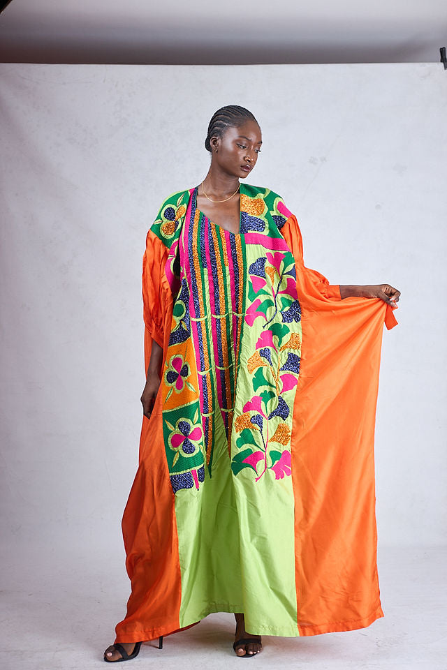 Odio Mimonet Beaded Monaco Kaftan luxury African designer full-length kaftan with beaded detailing, front view