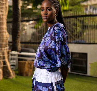 BLUE LEAF PRINT TOP AND PANT