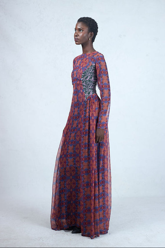 NANCY CHIFFON AND SILK PRINT DRESS