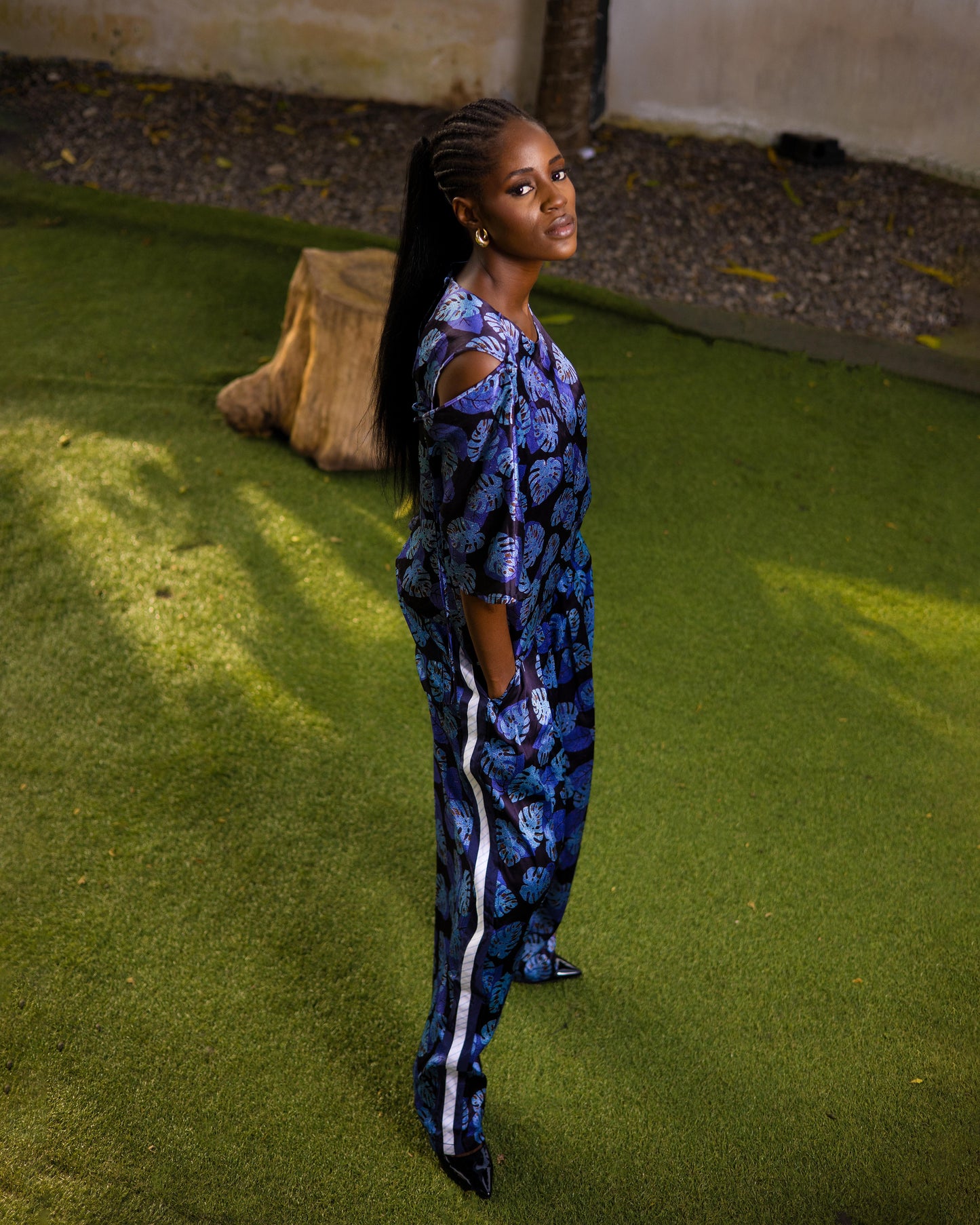 BLUE LEAF PRINT TOP AND PANT