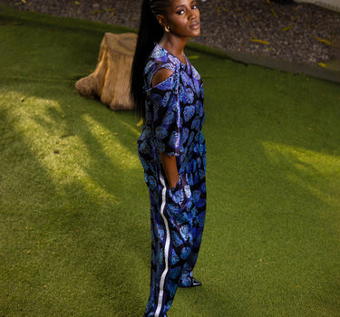 BLUE LEAF PRINT TOP AND PANT