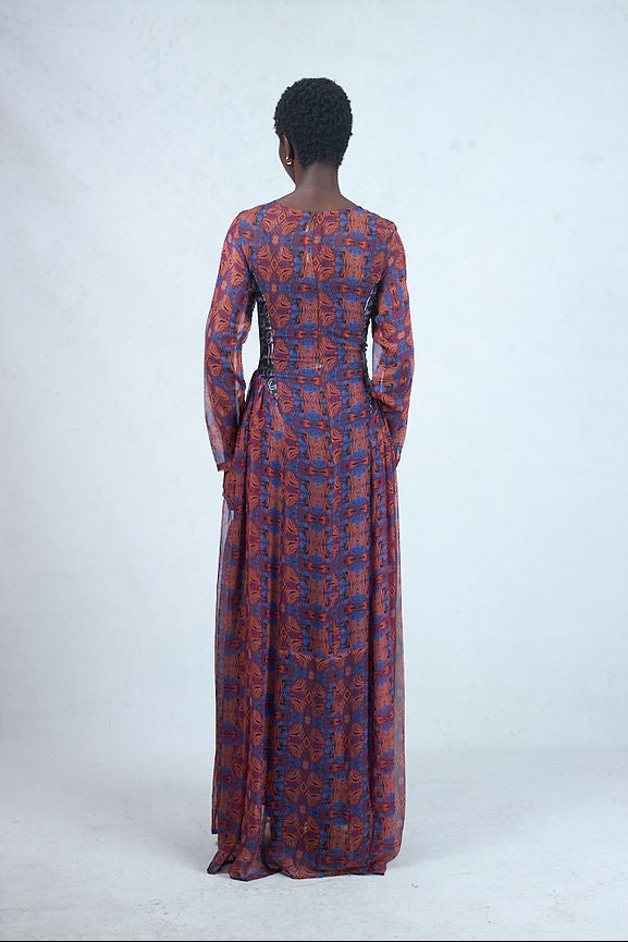 NANCY CHIFFON AND SILK PRINT DRESS