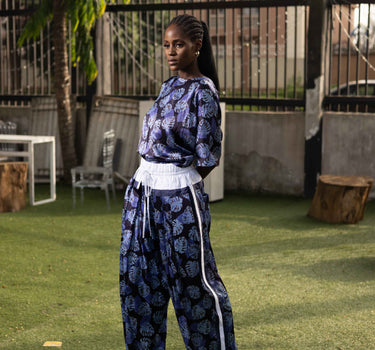 blue leaf print pant