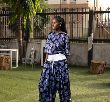 blue leaf print pant