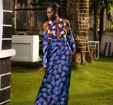 BLUE LEAF BEADED DRESS