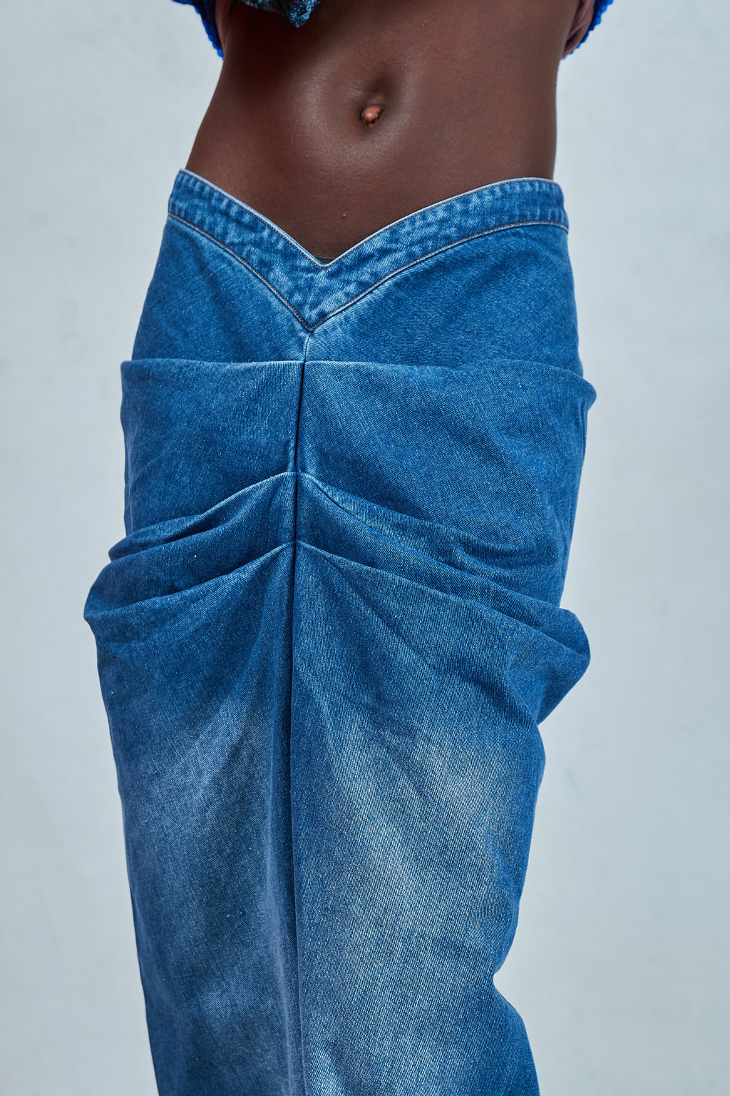 DENIM OM DRAPED SKIRT