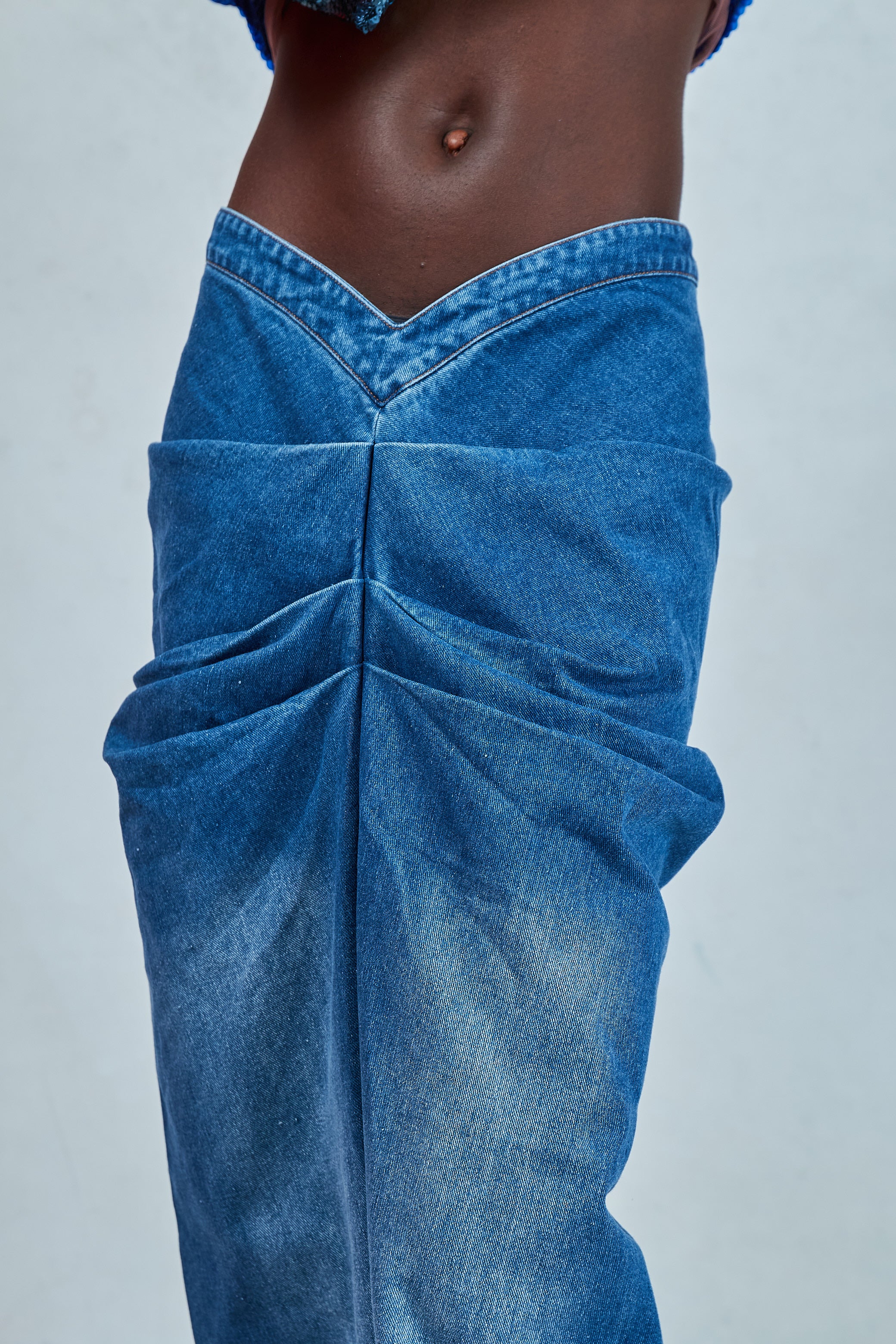 DENIM DRAPED SKIRT