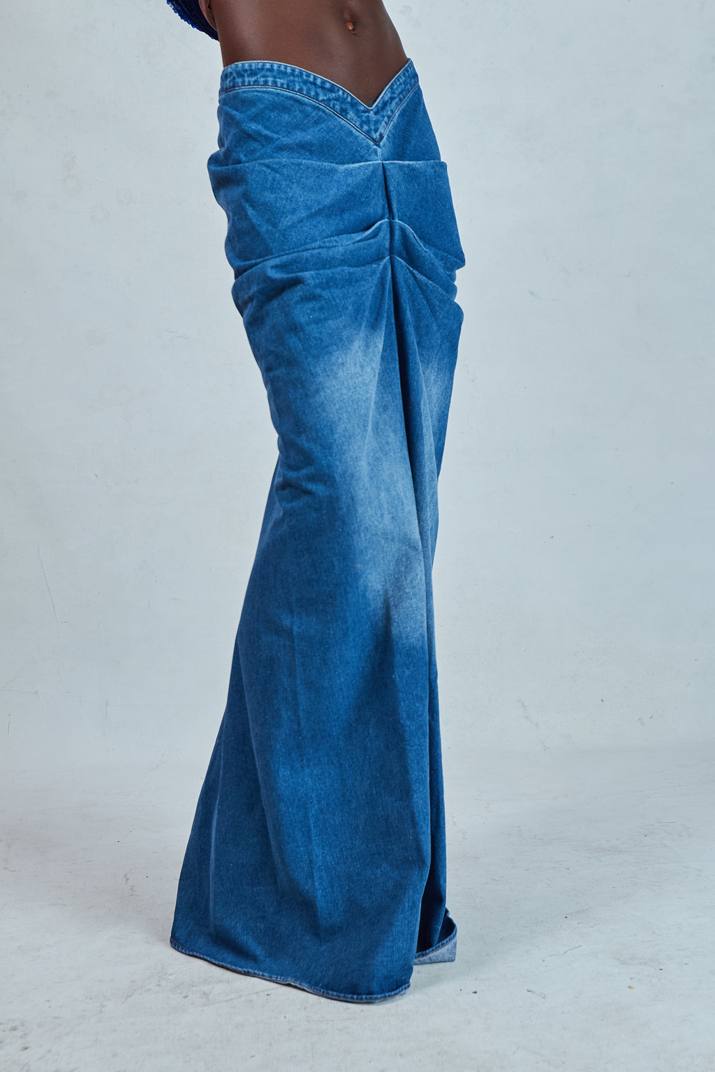 DENIM OM DRAPED SKIRT