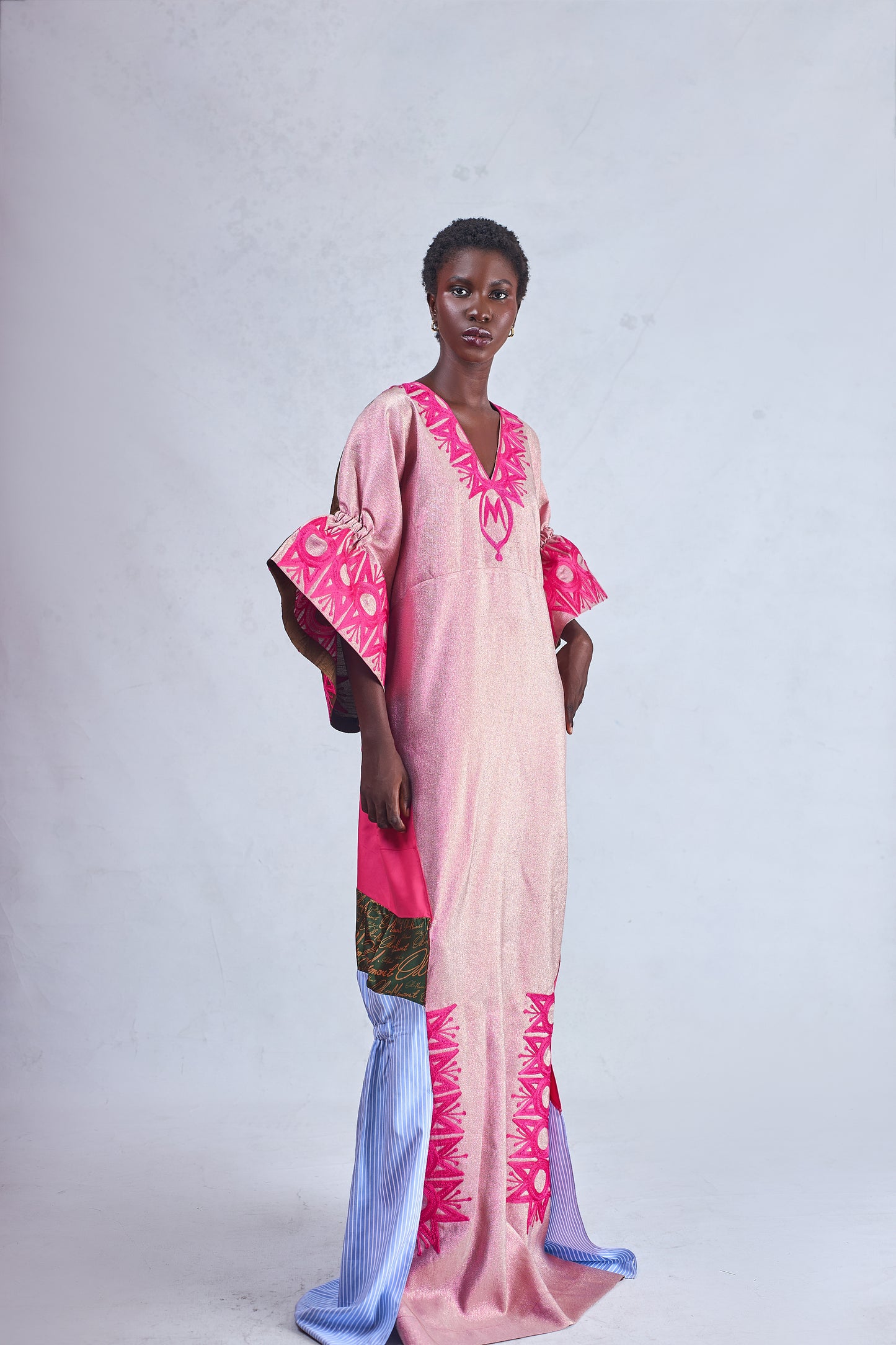 Odio Mimonet Zoey Lamé Raw Silk Kaftan with Tinko Embroidery — luxury African fashion by OM