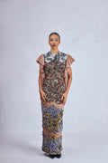 Odio Mimonet Beaded Ankara Eudora floor-length beaded Ankara dress with chiffon ruffle sleeves luxury African designer, front view