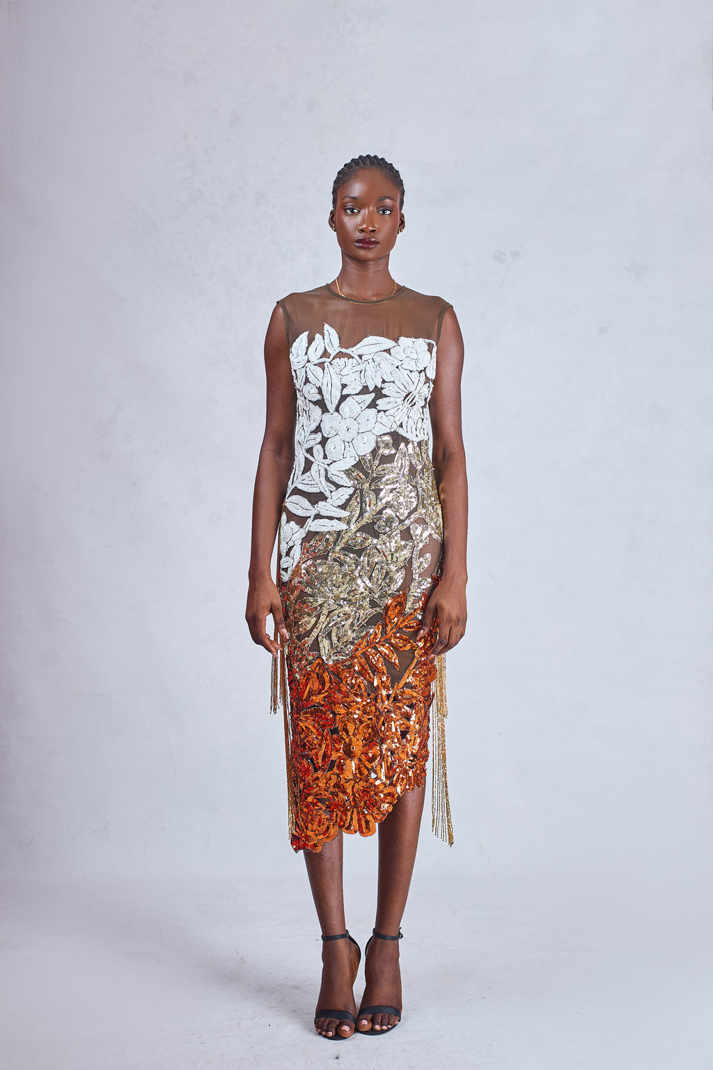 Odio Mimonet Gaga Sequined Organza Beaded Fringe Dress — luxury African fashion by OM