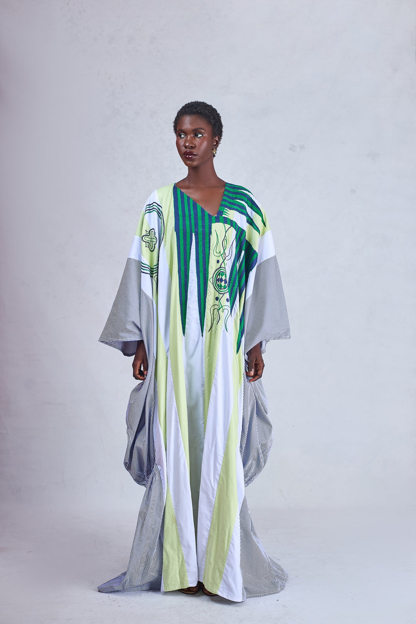 Odio Mimonet Kemebi Elasticated Sides Hand-Embroidered Cotton Kaftan — luxury African fashion by OM