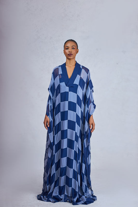 Odio Mimonet Chiffon Checkered Silk Kaftan — lightweight luxury African fashion by OM