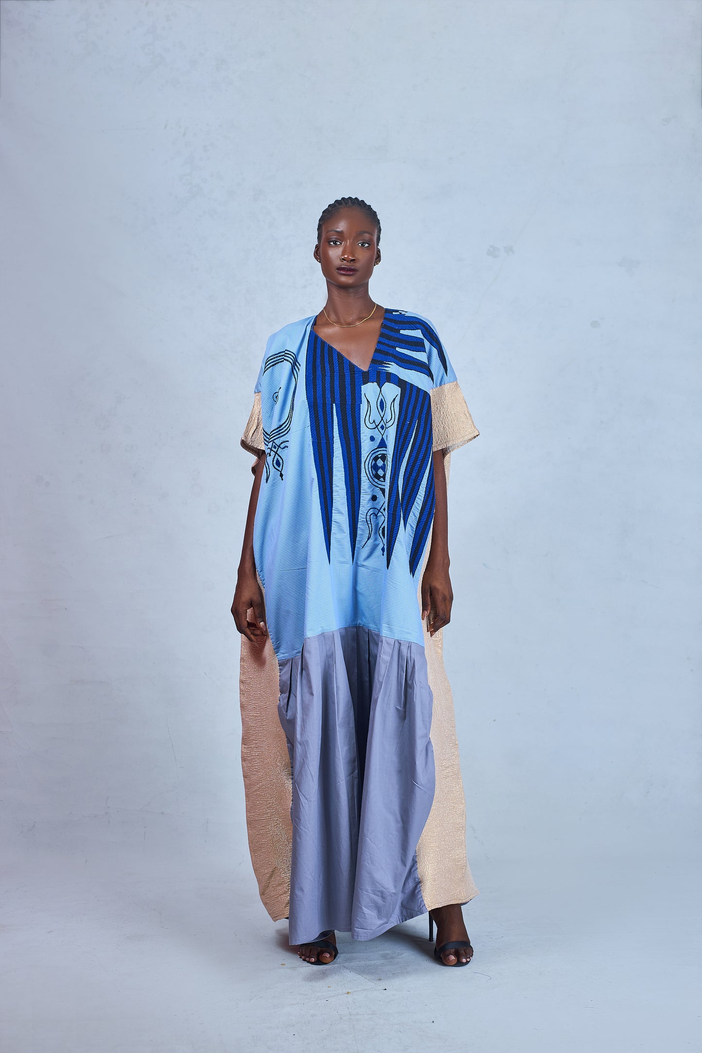 Odio Mimonet Kemebi Kaftan with Skirting and Gold Lamé Sides — luxury African fashion by OM