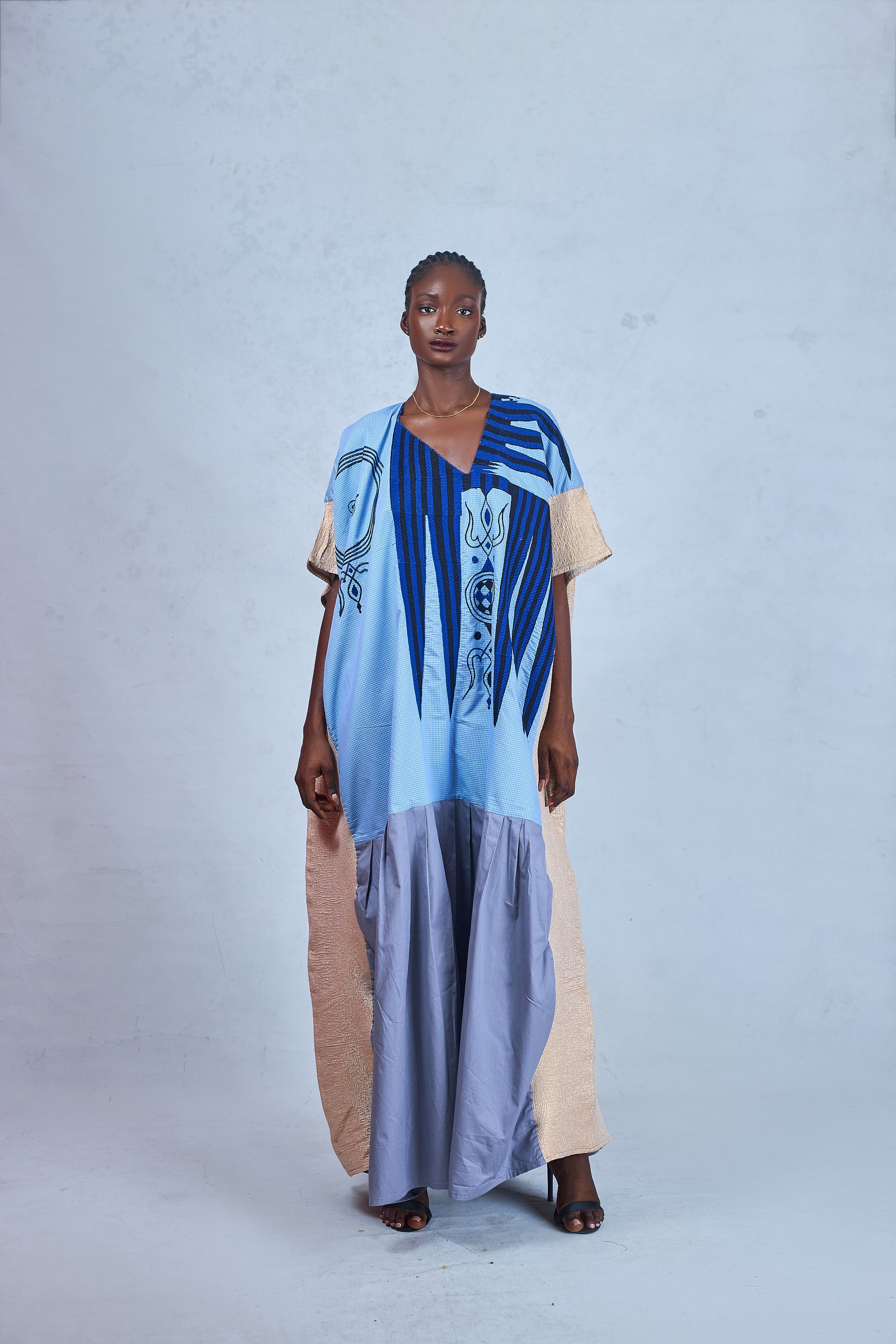 Odio Mimonet Kemebi Kaftan with Skirting and Gold Lamé Sides — luxury African fashion by OM