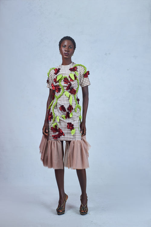 Odio Mimonet 3D Dress luxury handcrafted sculptural embellished occasion dress African designer, front view