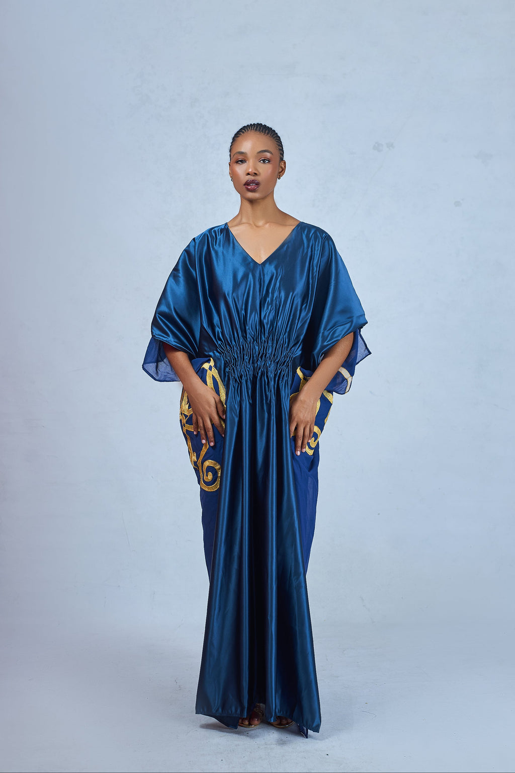Odio Mimonet Kahina Hand-Embroidered Duchess Satin Voile Linen Kaftan — luxury African fashion by OM