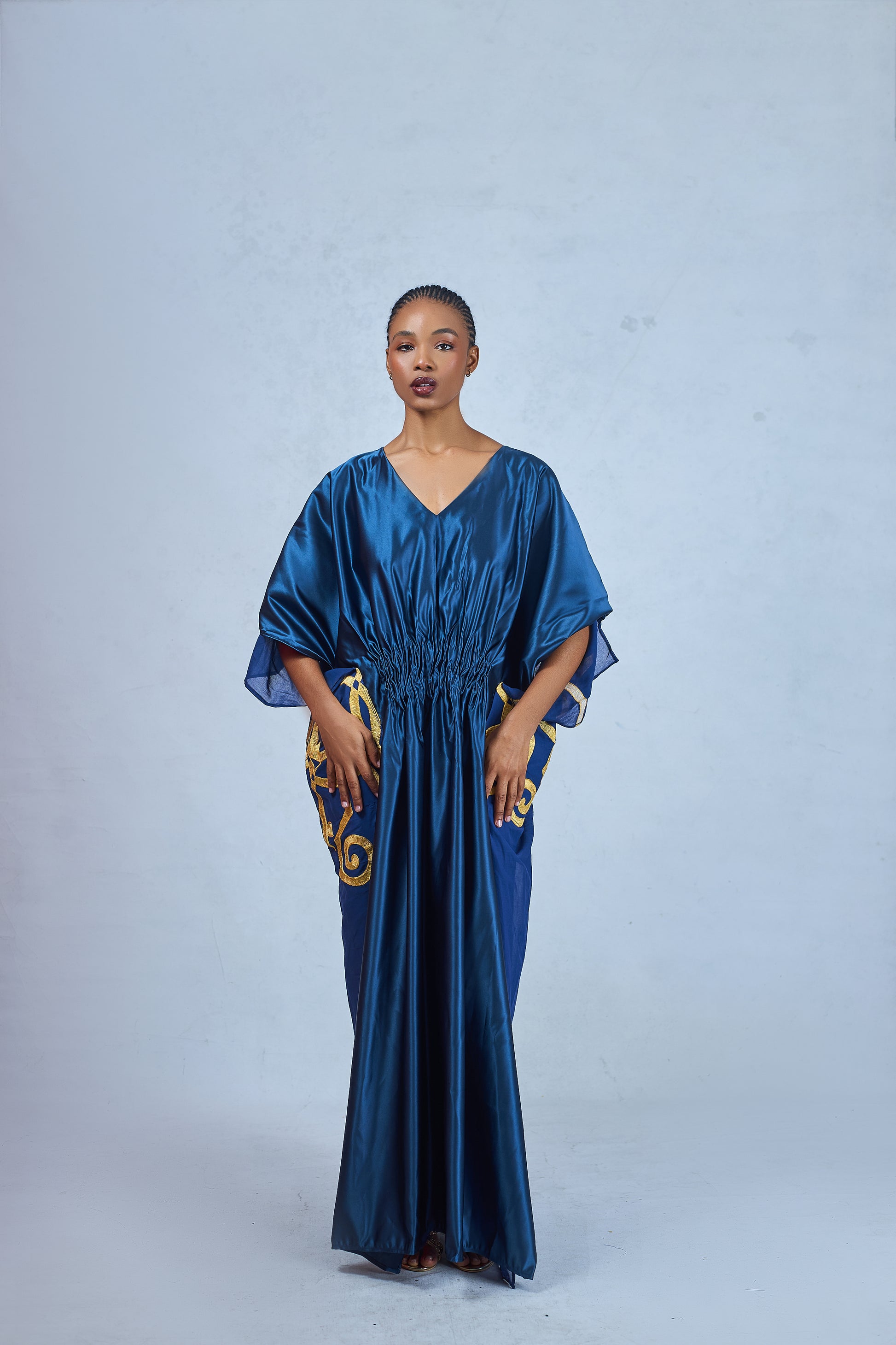 Odio Mimonet Kahina Hand-Embroidered Duchess Satin Voile Linen Kaftan — luxury African fashion by OM