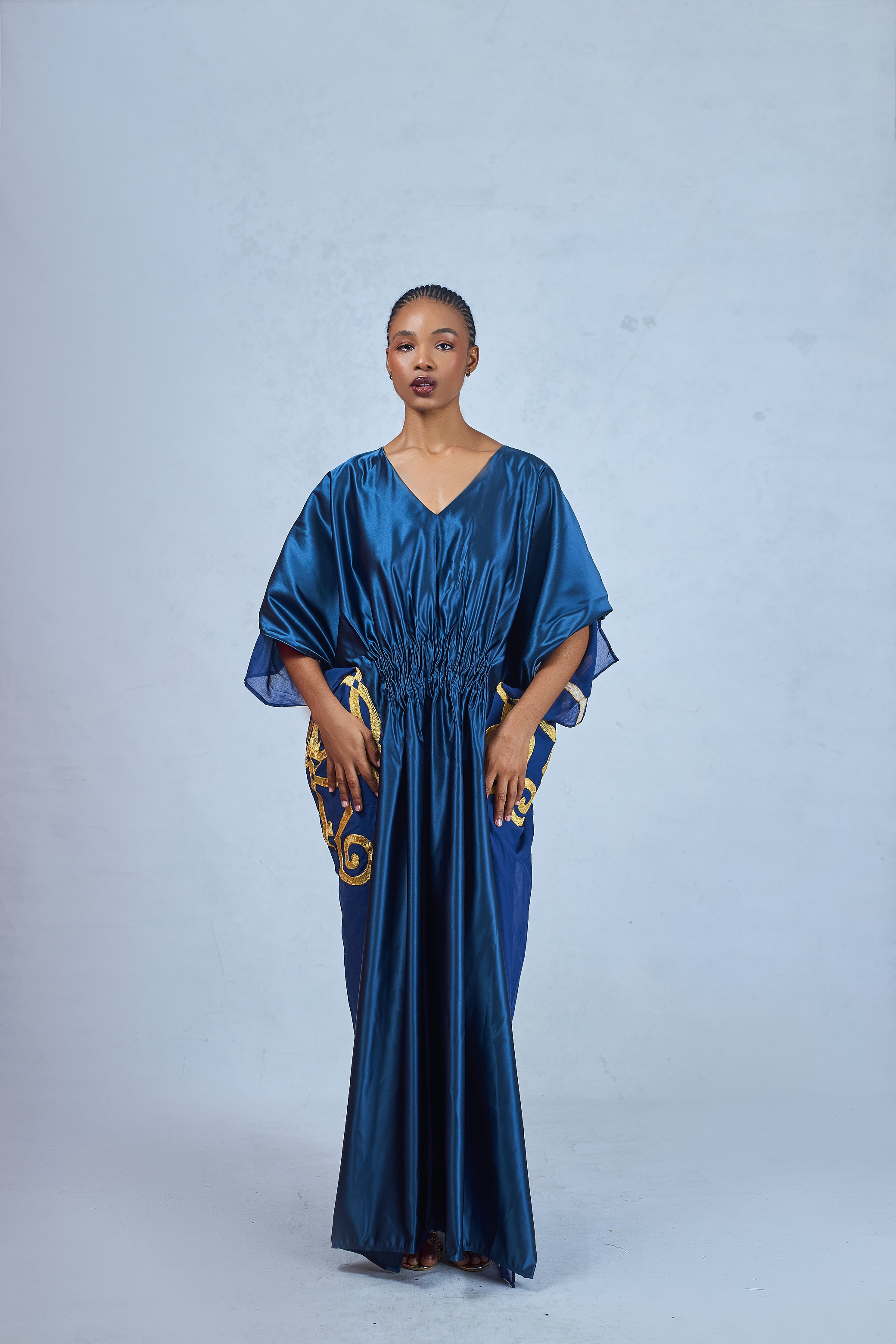 Odio Mimonet Kahina Hand-Embroidered Duchess Satin Voile Linen Kaftan — luxury African fashion by OM