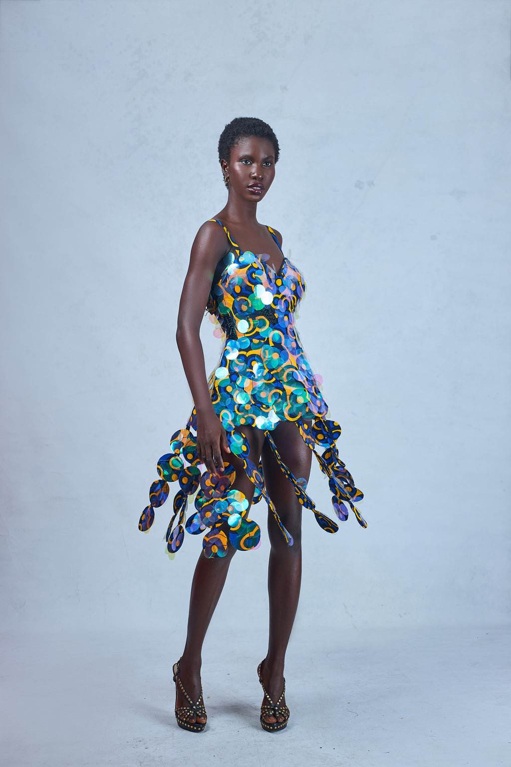 Odio Mimonet Rolli Sequined Ankara Dress — luxury African heritage fashion by OM