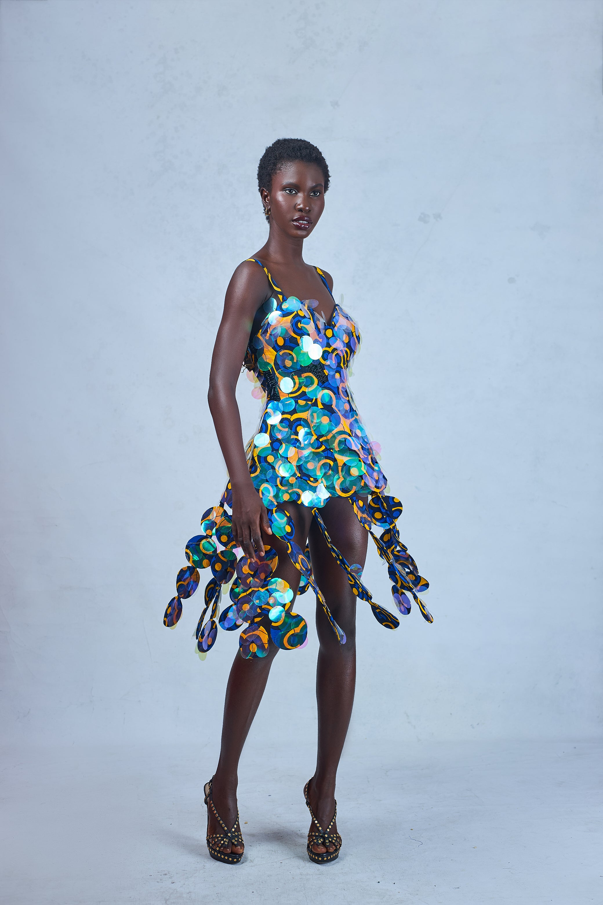 Odio Mimonet Rolli Sequined Ankara Dress — luxury African heritage fashion by OM