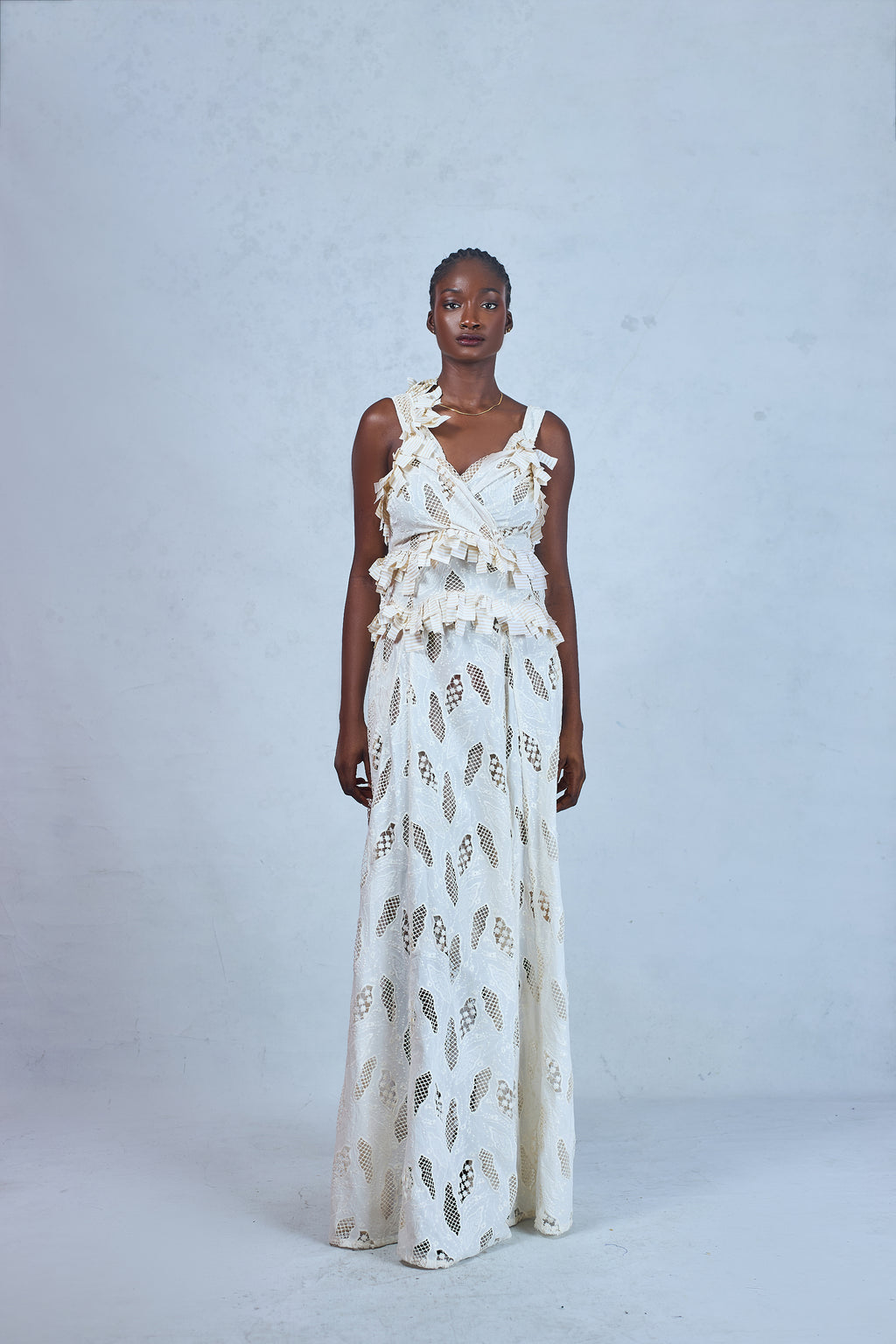Odio Mimonet Mia Cream Cord Lace Dress — timeless luxury African fashion by OM