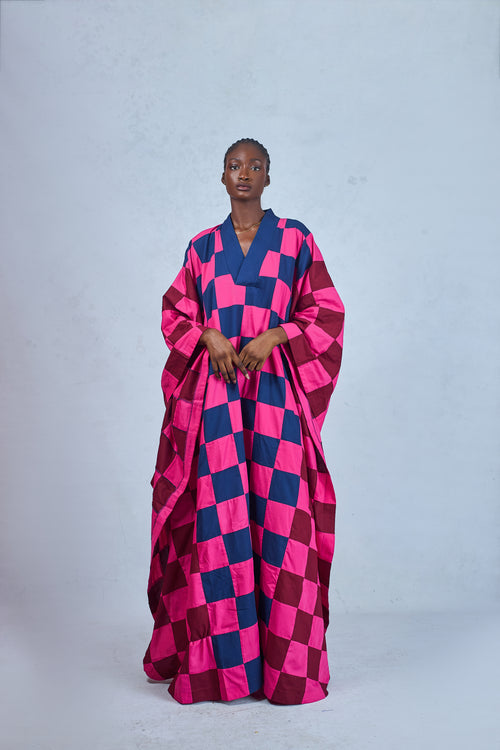 Odio Mimonet 3 Tone Checkered Cotton Kaftan — luxury African fashion by OM