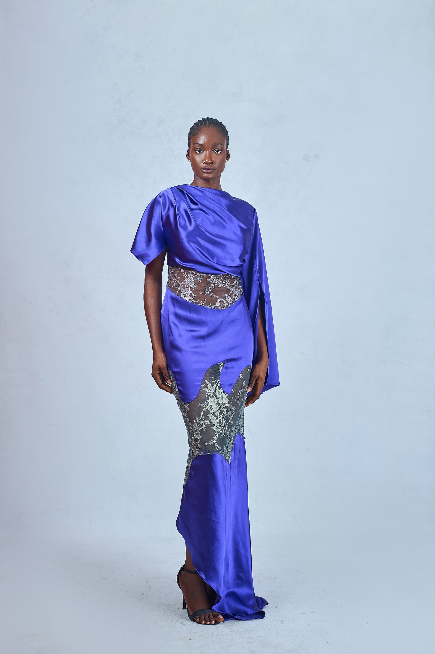 Odio Mimonet Titi Eudora Purple Silk Chantilly Lace Dress — luxury African fashion by OM
