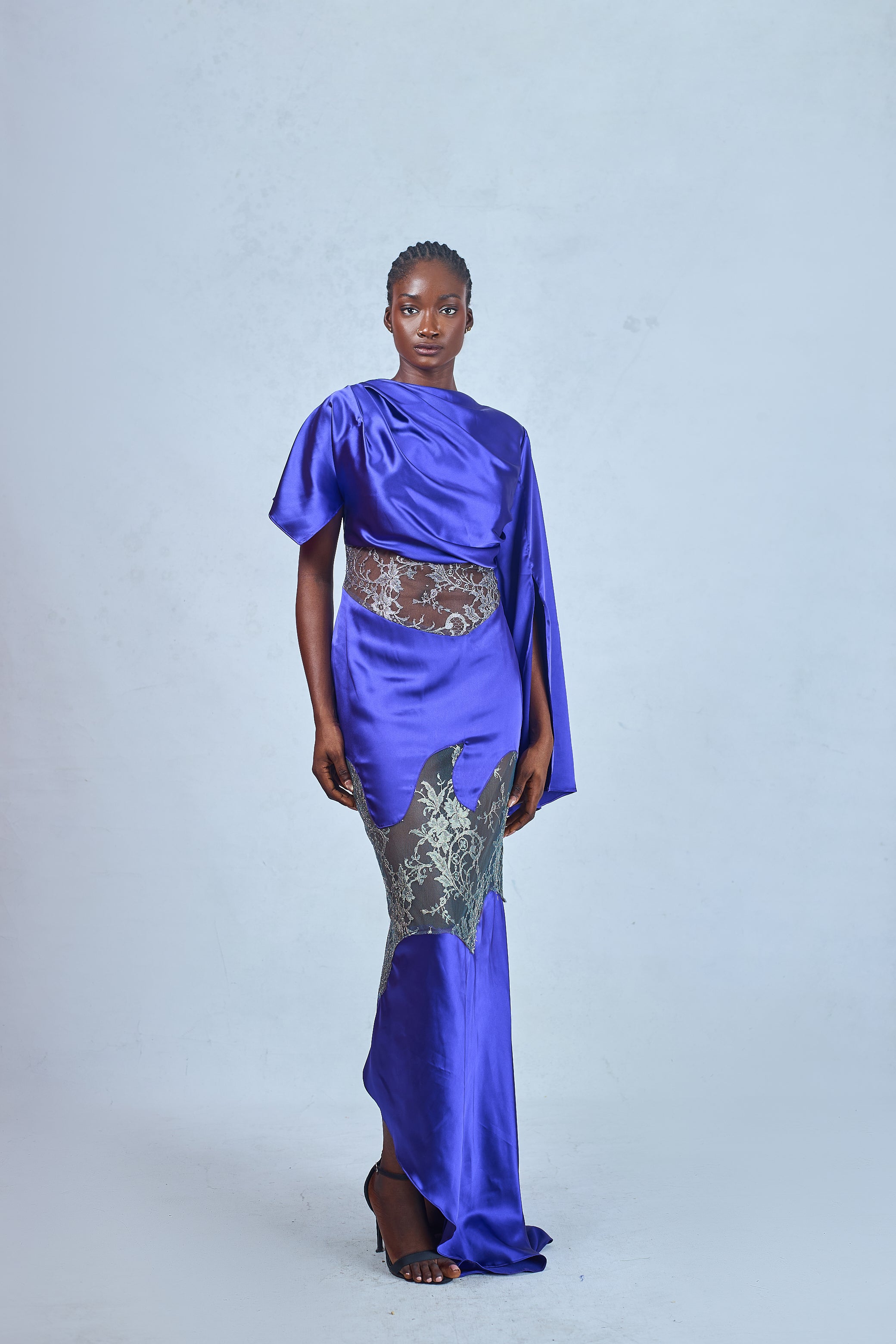 Odio Mimonet Titi Eudora Purple Silk Chantilly Lace Dress — luxury African fashion by OM
