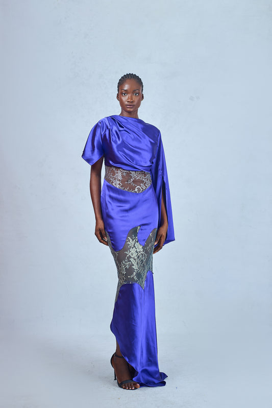Odio Mimonet Titi Eudora Purple Silk Chantilly Lace Dress — luxury African fashion by OM
