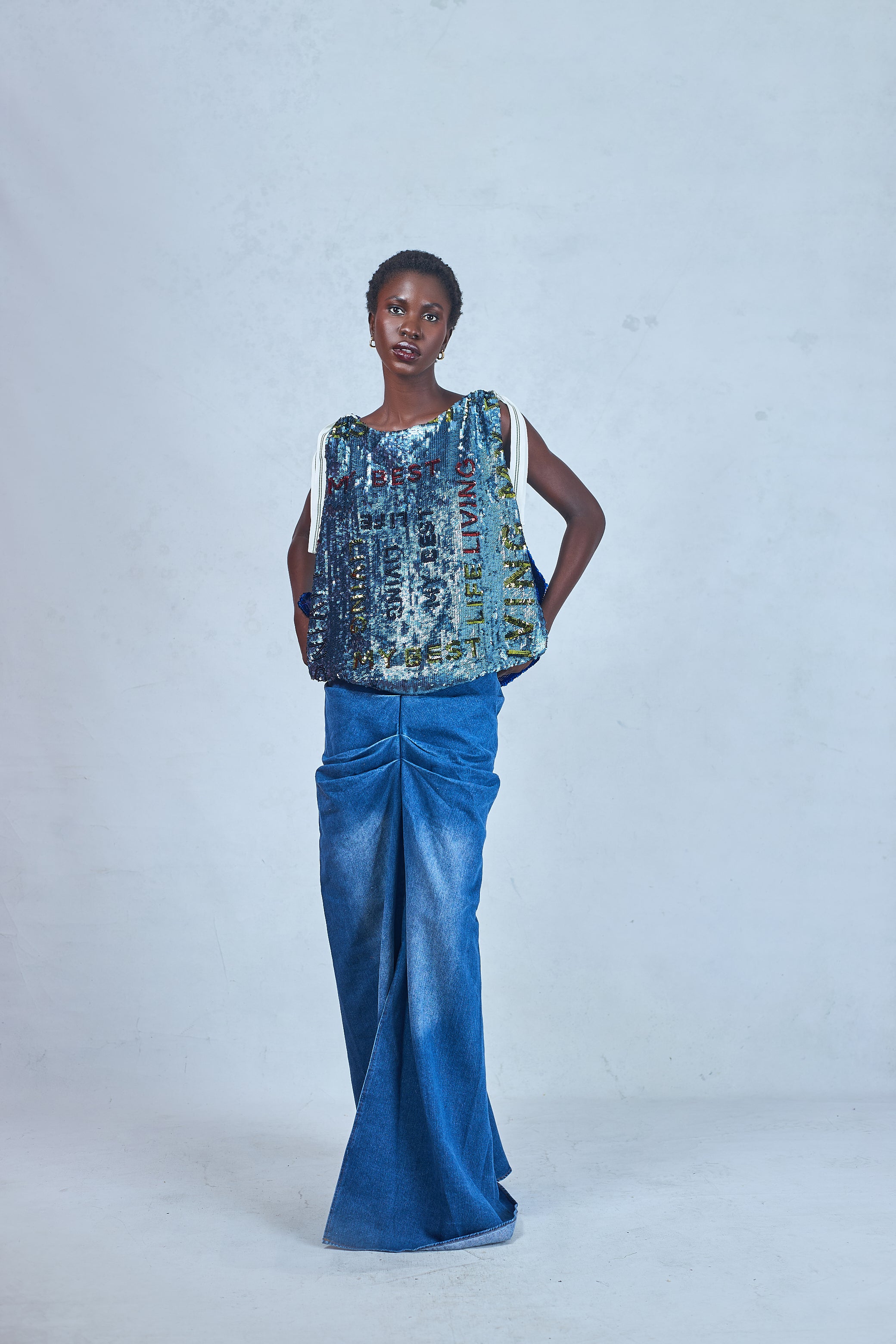 DENIM DRAPED SKIRT