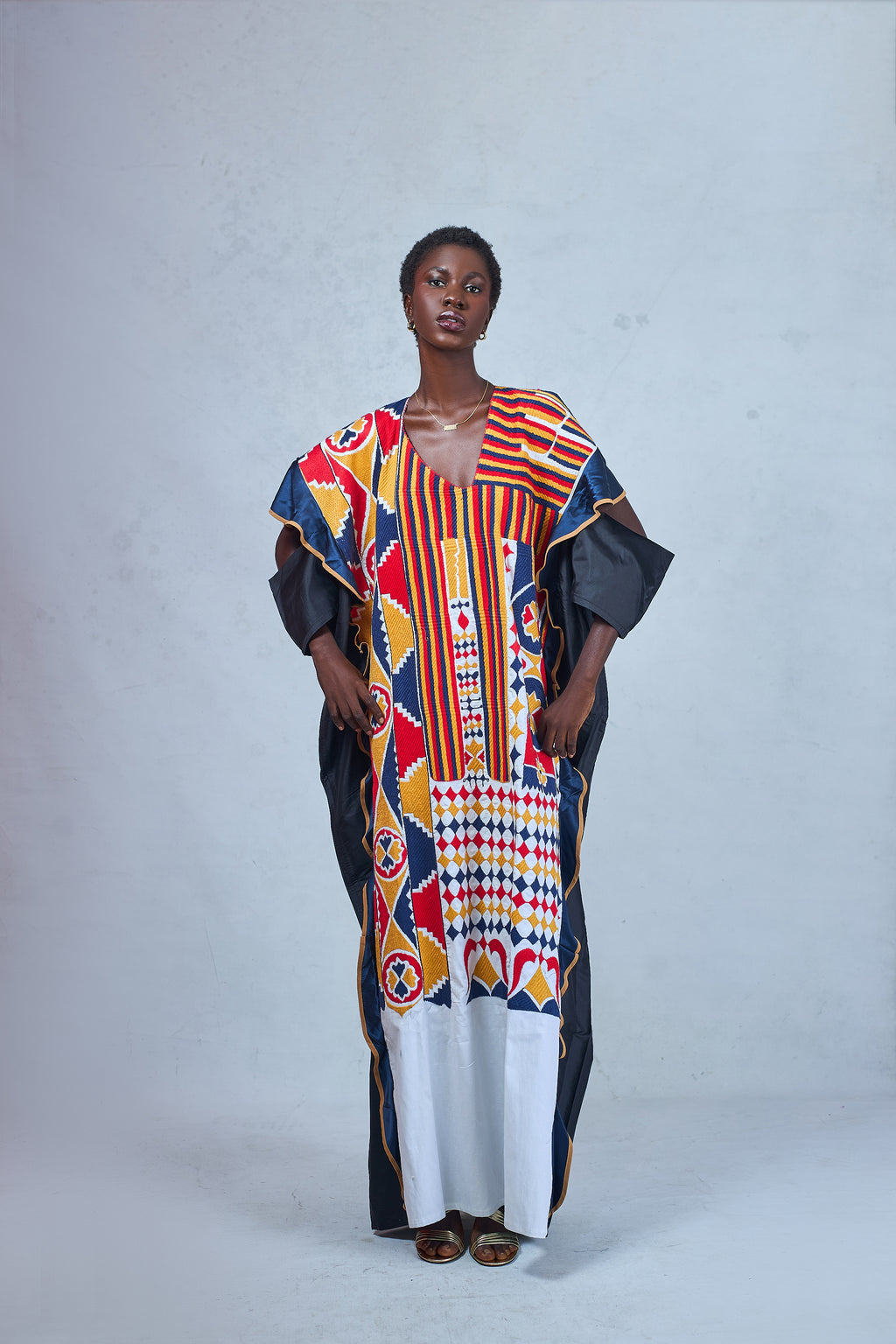Odio Mimonet White Adi Kaftan with colourful hand embroidery — luxury African fashion by OM