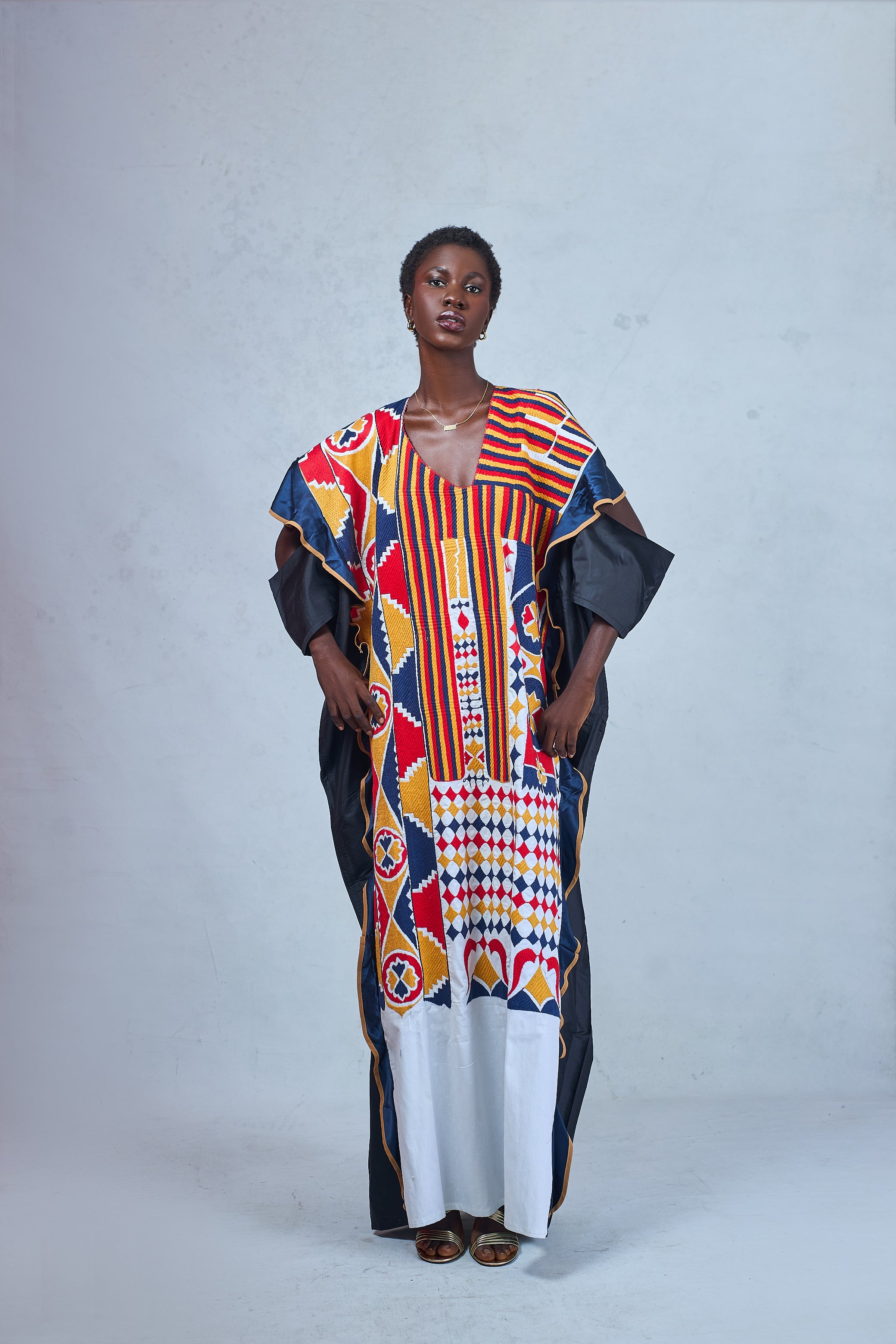 Odio Mimonet White Adi Kaftan with colourful hand embroidery — luxury African fashion by OM