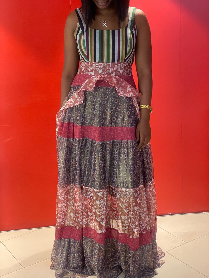 Aso oke & silk tiered dress