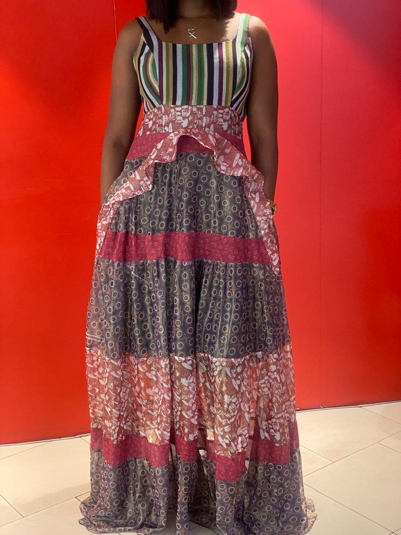 ASO-OKE AND SILK TIERED DRESS