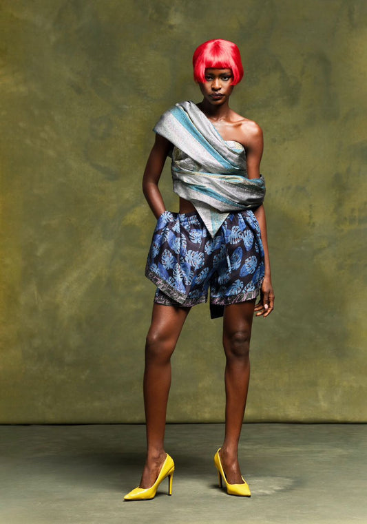 BLUE LEAF PRINT  SHORT