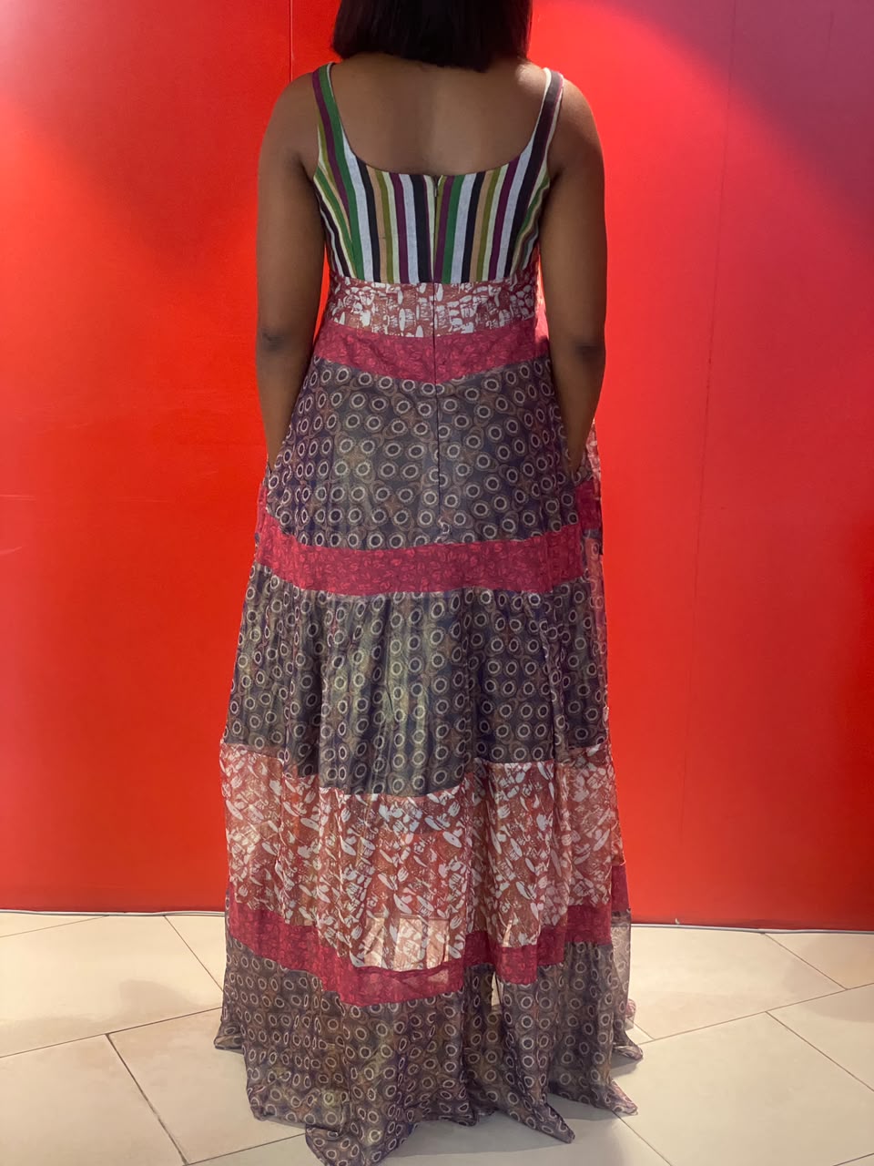 Aso oke & silk tiered dress