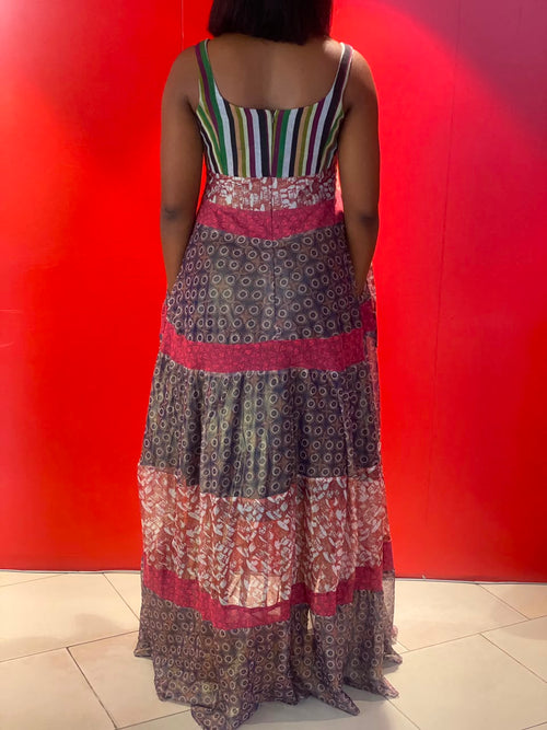 Aso oke & silk tiered dress